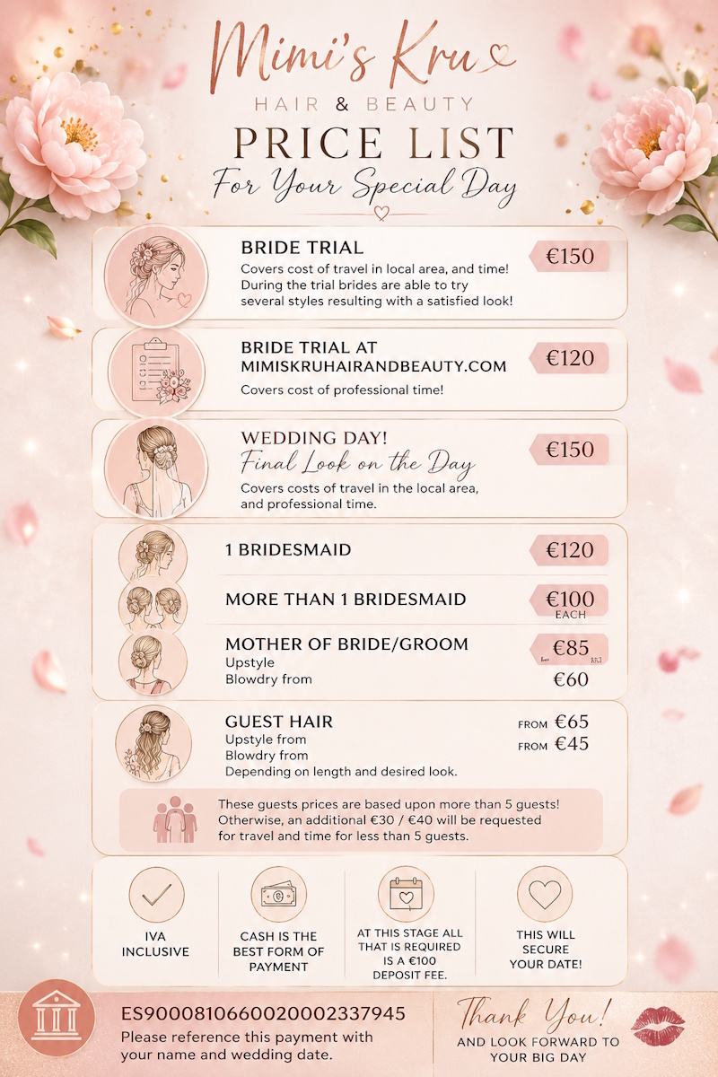 Wedding Hair Prices Costa Blanca Wedding Hair Prices Costa Blanca